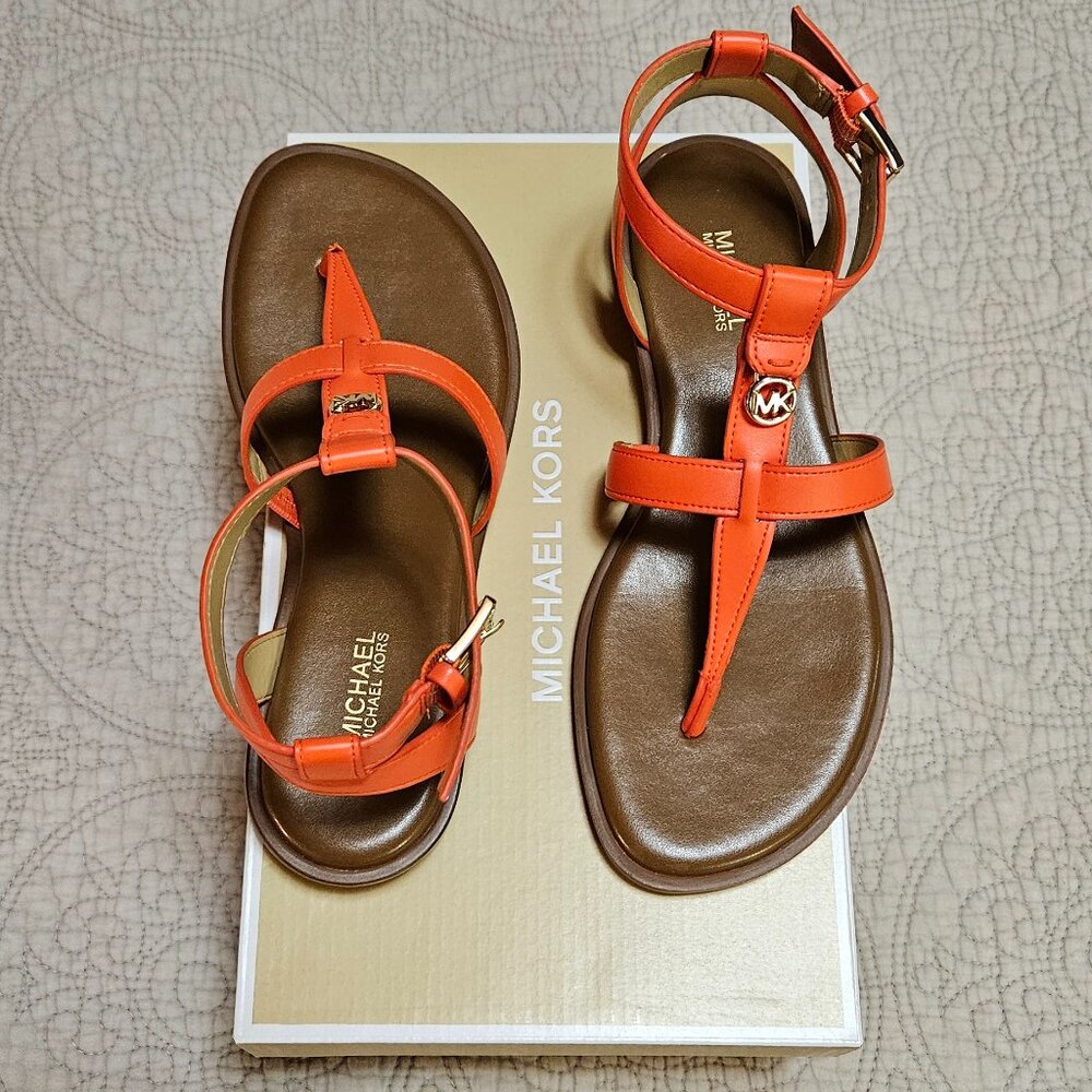 MICHAEL KORS Sasha T-Strap Sandal in Clementine Color. NWT.